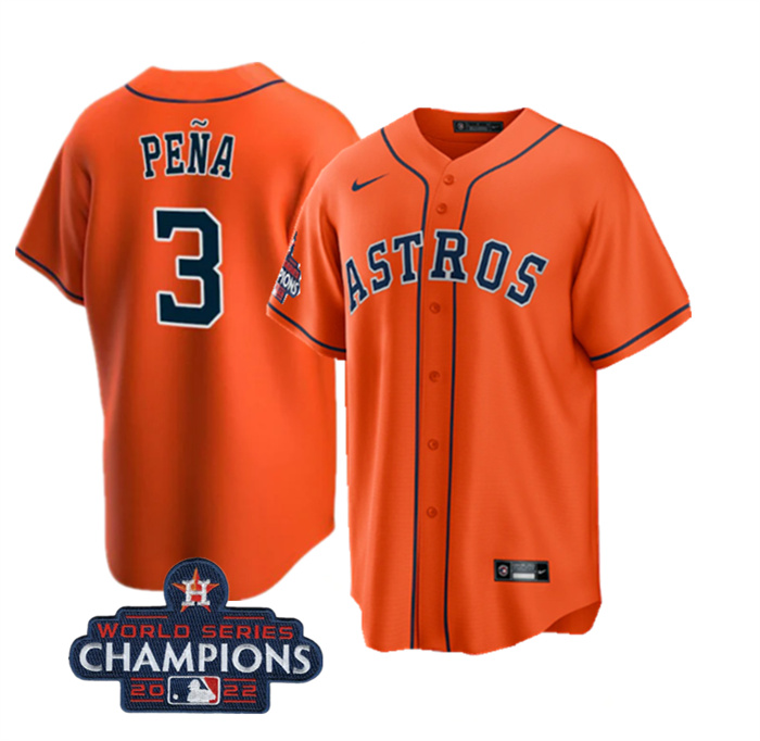 Youth Houston Astros #3 Jeremy Pe?a Orange 2022 World Series Champions Stitched BaseballJersey