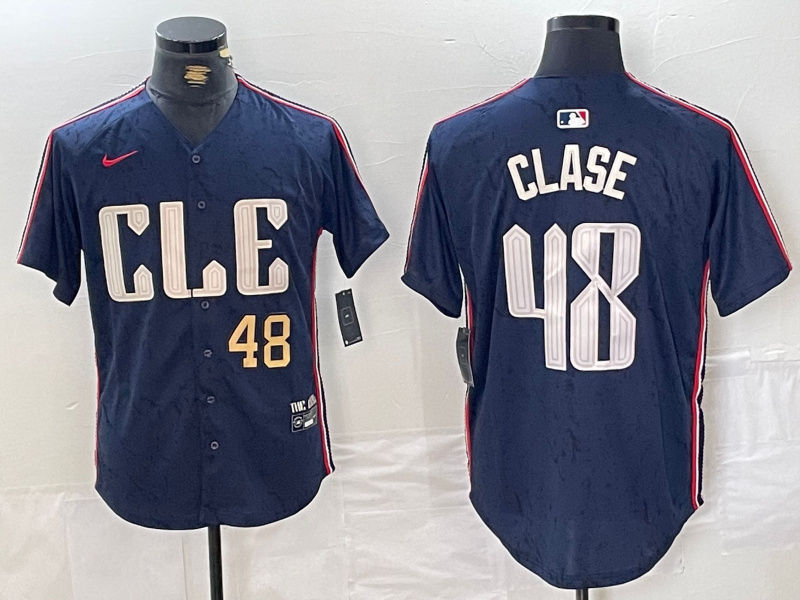 Men's Cleveland Guardians #48 Emmanuel Clase Navy 2024 City Connect Limited Stitched Baseball Jersey 3