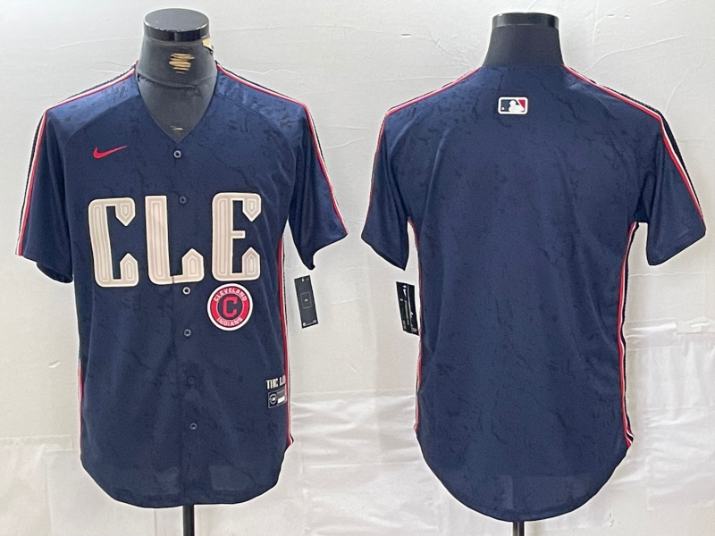 Men's Cleveland Guardians Team Big Logo Navy 2024 City Connect Stitched Baseball Jersey(Run Small) 6