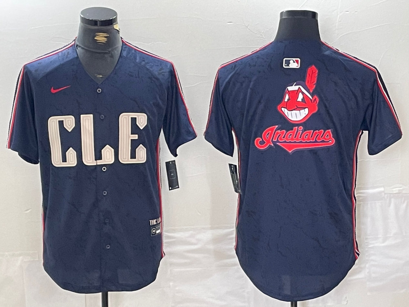 Men's Cleveland Guardians Team Big Logo Navy 2024 City Connect Stitched Baseball Jersey(Run Small) 5