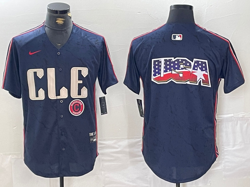 Men's Cleveland Guardians Team Big Logo Navy 2024 City Connect Stitched Baseball Jersey(Run Small) 3