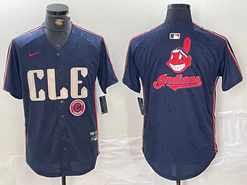 Men's Cleveland Guardians Team Big Logo Navy 2024 City Connect Stitched Baseball Jersey(Run Small) 2