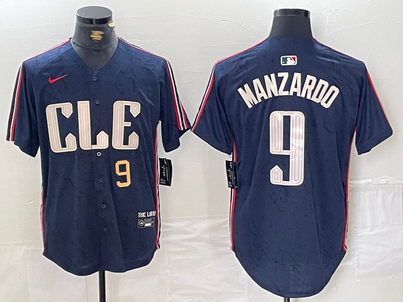 Men's Cleveland Guardians #9 Kyle Manzardo Navy 2024 City Connect Limited Stitched Baseball Jersey 3