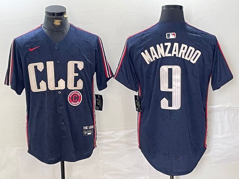 Men's Cleveland Guardians #9 Kyle Manzardo Navy 2024 City Connect Limited Stitched Baseball Jersey 2