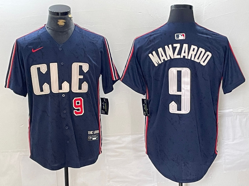 Men's Cleveland Guardians #9 Kyle Manzardo Navy 2024 City Connect Limited Stitched Baseball Jersey 1