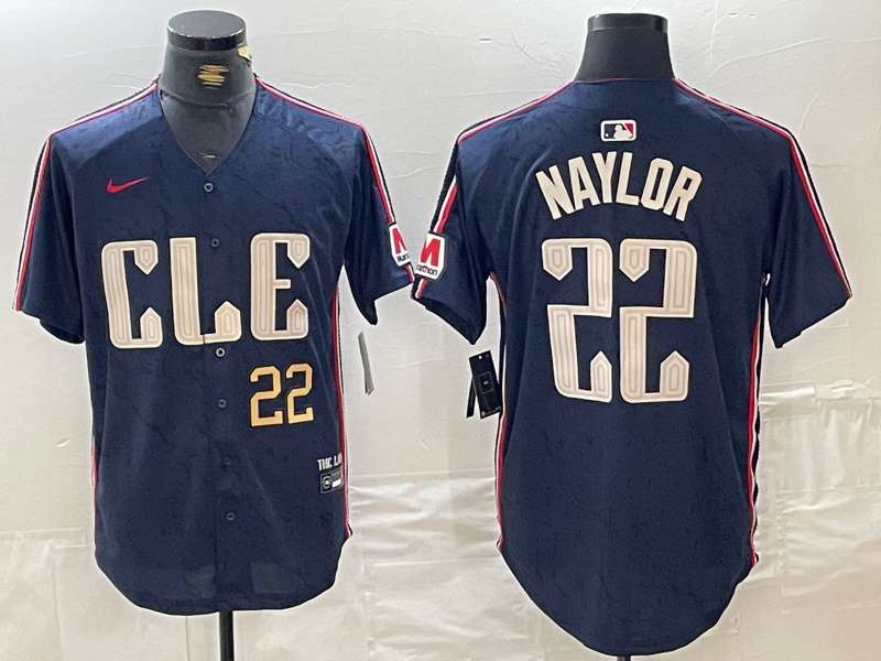 men's cleveland guardians #22 josh naylor navy 2024 city connect limited stitched baseball jersey_副本