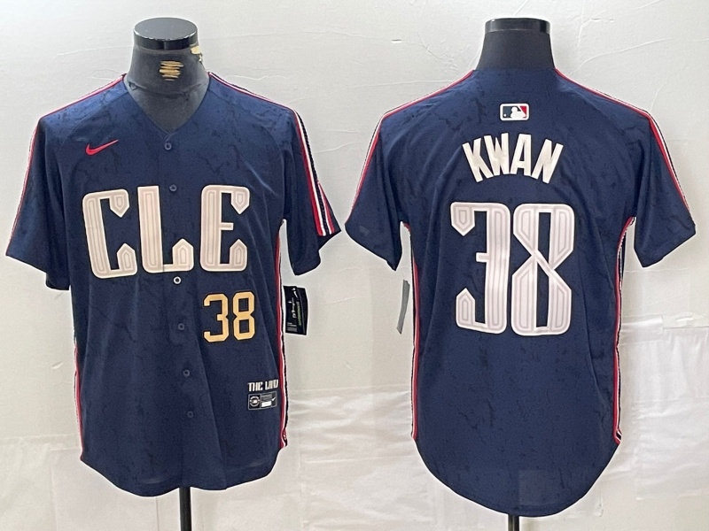 Men's Cleveland Guardians #38 Steven Kwan Navy 2024 City Connect Limited Stitched Baseball Jersey 4