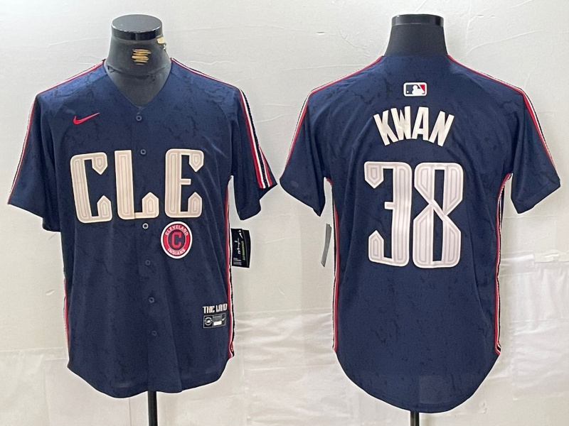 Men's Cleveland Guardians #38 Steven Kwan Navy 2024 City Connect Limited Stitched Baseball Jersey 3