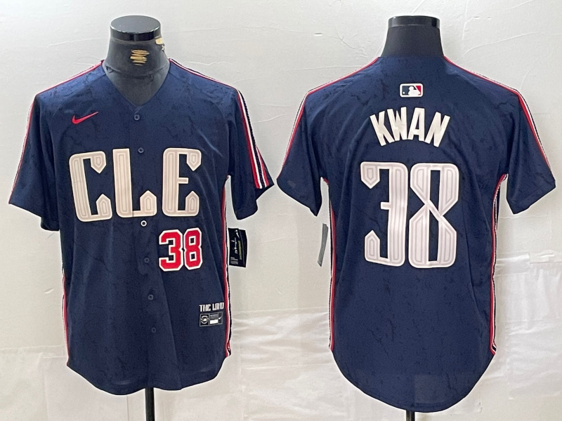 Men's Cleveland Guardians #38 Steven Kwan Navy 2024 City Connect Limited Stitched Baseball Jersey 2