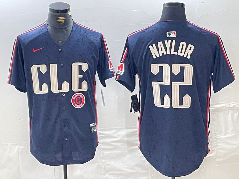 Men's Cleveland Guardians #22 Josh Naylor Navy 2024 City Connect Limited Stitched Baseball Jersey 4