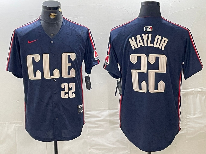 Men's Cleveland Guardians #22 Josh Naylor Navy 2024 City Connect Limited Stitched Baseball Jersey 3