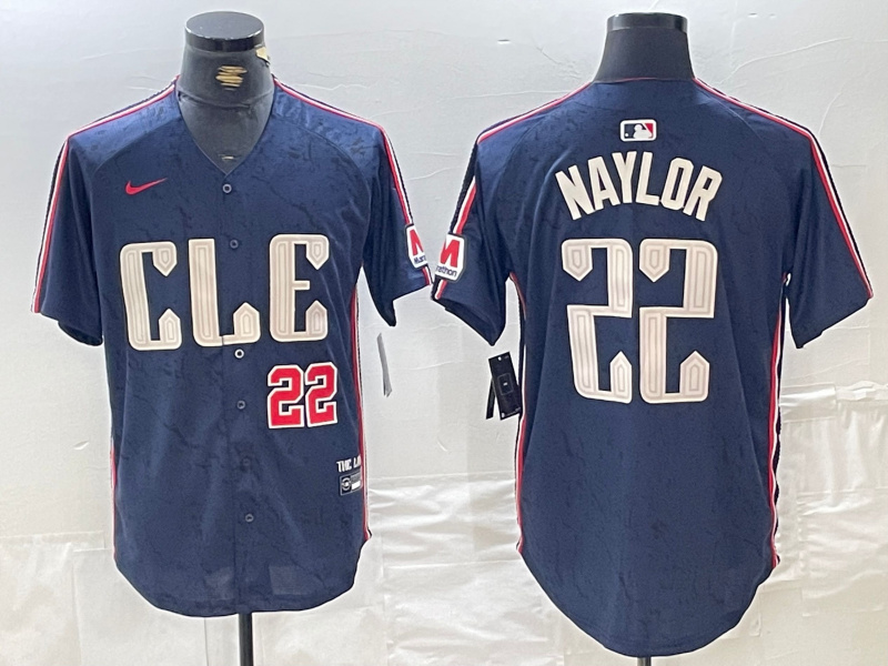Men's Cleveland Guardians #22 Josh Naylor Navy 2024 City Connect Limited Stitched Baseball Jersey 1