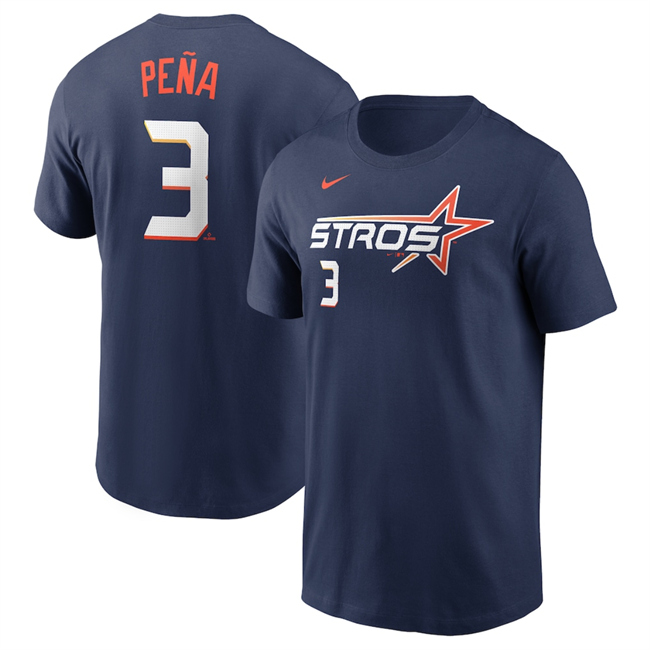 Men's Houston Astros #3 Jeremy Pe?a Navy 2025 City Connect Fuse Name & Number T-Shirt