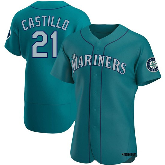 Mens Seattle Mariners #21 Luis Castillo Authentic Aqua Alternate Jerseys
