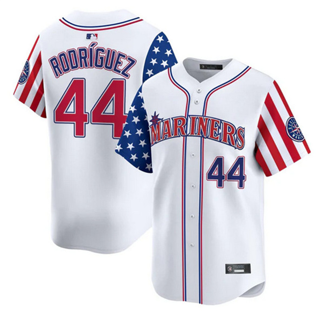 Men's Seattle Mariners #44 Julio Rodríguez White 2025 Independence Day Limited Stitched jersey