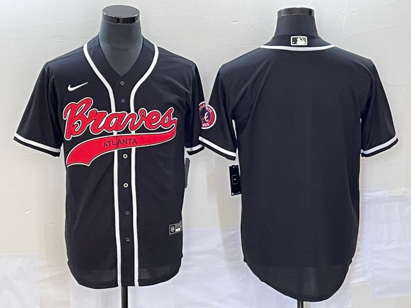 Men's Atlanta Braves Blank Black Cool Base With Patch Stitched Baseball Jersey