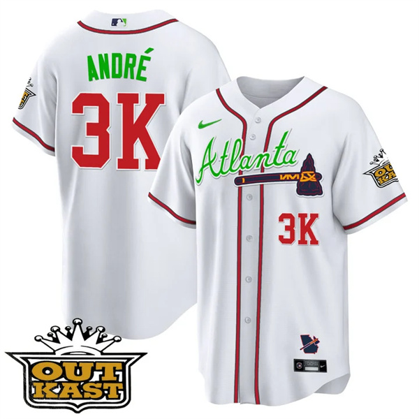 MEN'S ATLANTA BRAVES OUTKAST 3K André White COOL BASE JERSEY -ALL STITCHED