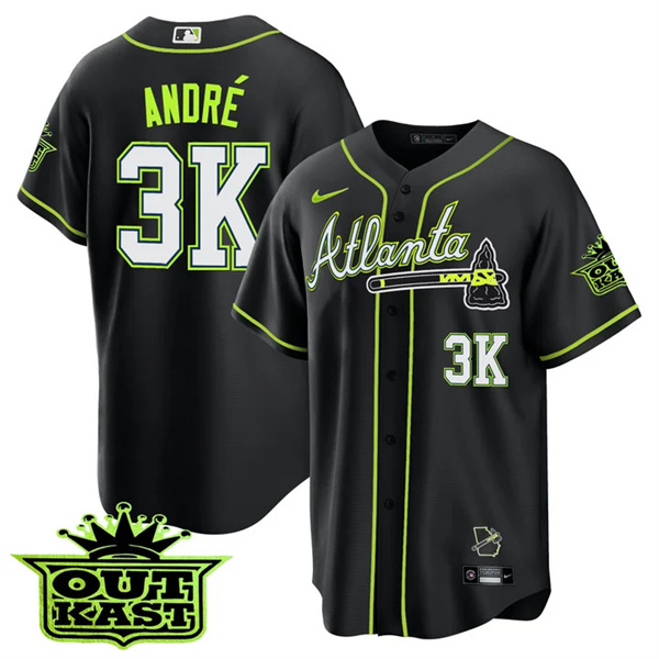 MEN'S ATLANTA BRAVES OUTKAST 3K André Black COOL BASE JERSEY -ALL STITCHED