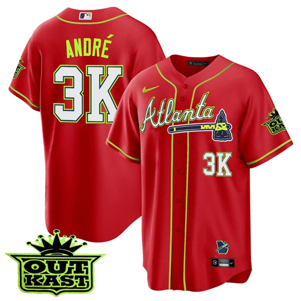 MEN'S ATLANTA BRAVES OUTKAST 3K André Red COOL BASE JERSEY -ALL STITCHED