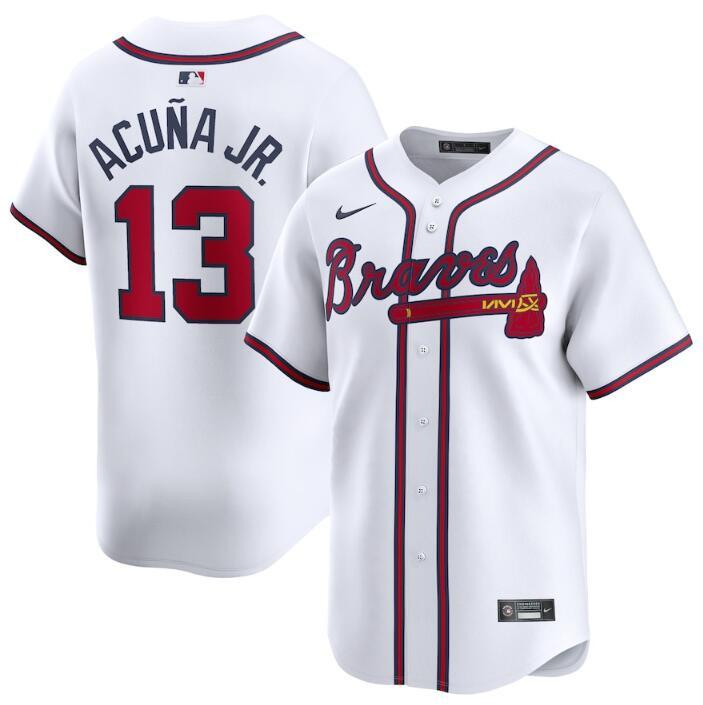 Men's Atlanta Braves #13 Ronald Acu?a Jr. White 2024 Home Limited Stitched Baseball Jersey