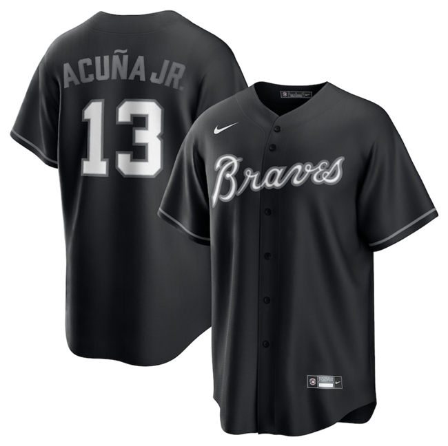 Men's Atlanta Braves #13 Ronald Acu?a Jr. Black Lights Out Limited Stitched Baseball Jersey