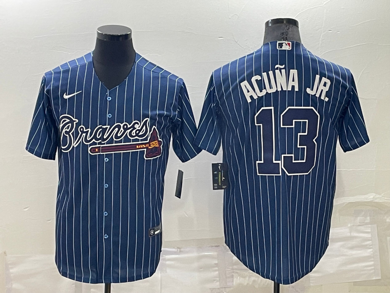 Men's Atlanta Braves #13 Ronald Acu?a Jr. Navy Cool Base Stitched Baseball Jersey
