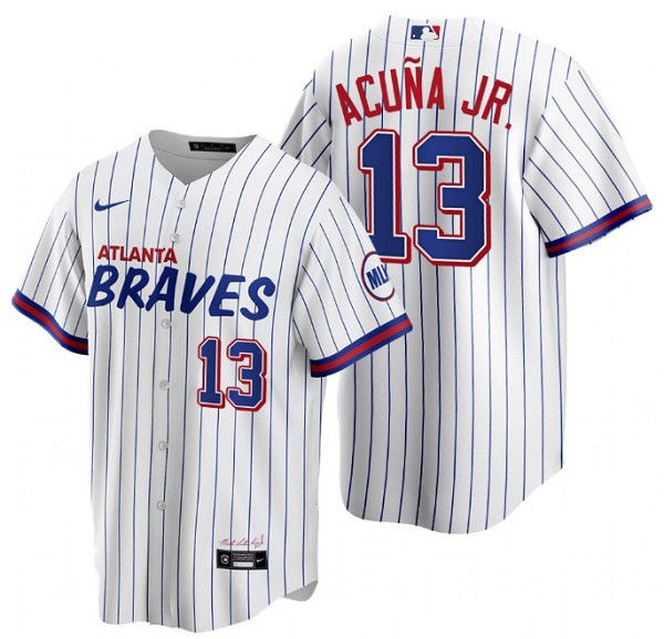 Men's Atlanta Braves #13 Ronald Acuna Jr. 2021 White City Connect Stitched Jersey