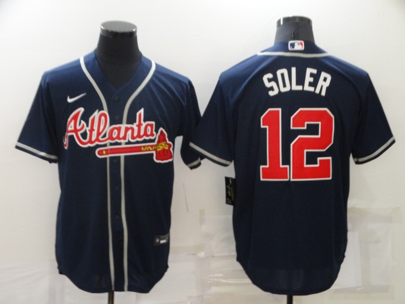 Men's Atlanta Braves #12 Jorge Soler Navy Cool Base Stitched Jersey