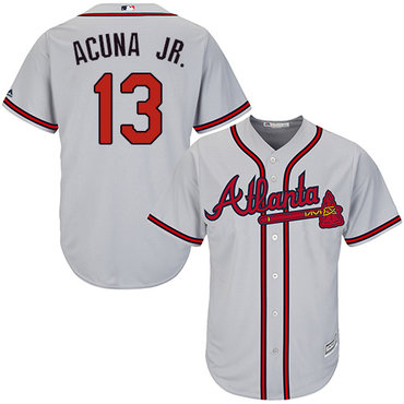Braves #13 Ronald Acuna Jr. Grey New Cool Base Stitched Baseball Jersey