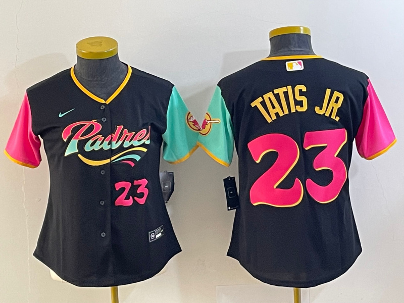Women's San Diego Padres #23 Fernando Tatis Jr. Black City Connect With Patch Stitched Baseball Jersey(Run Small)