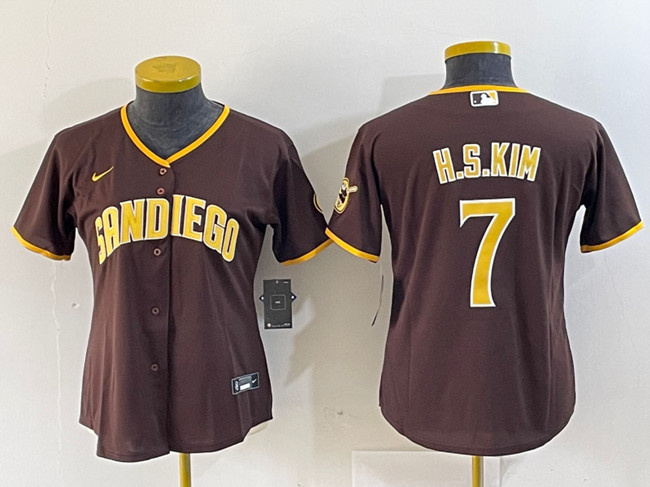 Women's San Diego Padres #7 Ha Seong Kim Brown Stitched Baseball Jersey(Run Small)