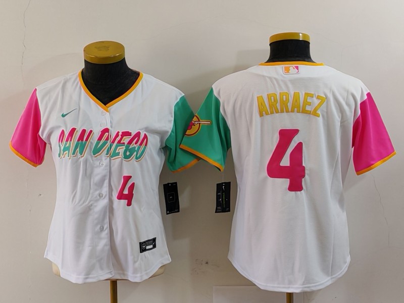 Women San Diego Padres #4 Luis Arraez White City Connect Stitched Baseball Jersey 2