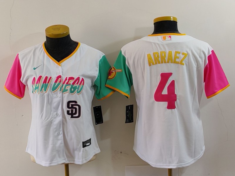 Women San Diego Padres #4 Luis Arraez White City Connect Stitched Baseball Jersey