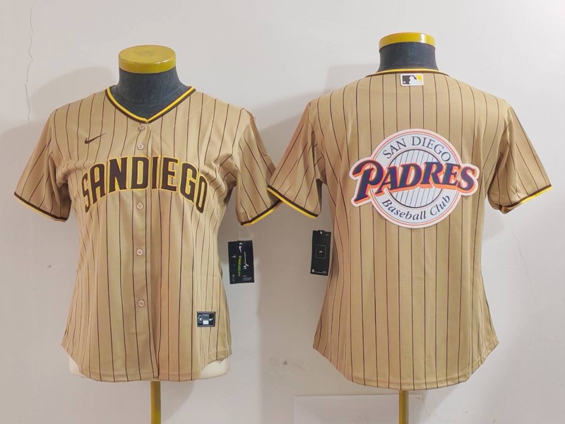 Women's San Diego Padres Tan Team Big Logo Stitched Baseball Jersey(Run Small) 5