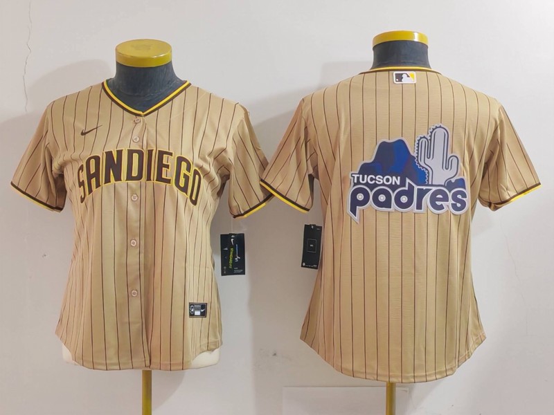 Women's San Diego Padres Tan Team Big Logo Stitched Baseball Jersey(Run Small) 3