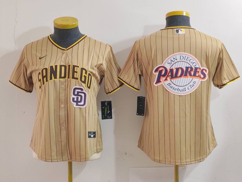 Women's San Diego Padres Tan Team Big Logo Stitched Baseball Jersey(Run Small) 1