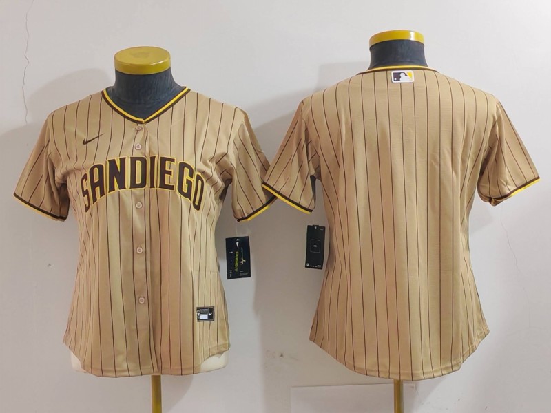 Women's San Diego Padres Tan Team Big Logo Stitched Baseball Jersey(Run Small) 2