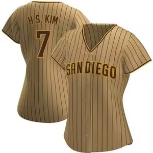 Women San Diego Padres #7 Ha Seong Kim White Stitched Brown1 Jersey