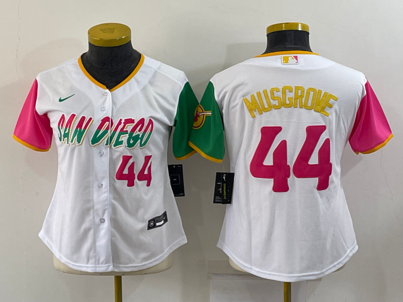 Women's San Diego Padres #44 Joe Musgrove 2022 White City Connect Cool Base Stitched Baseball Jersey(Run Small)1