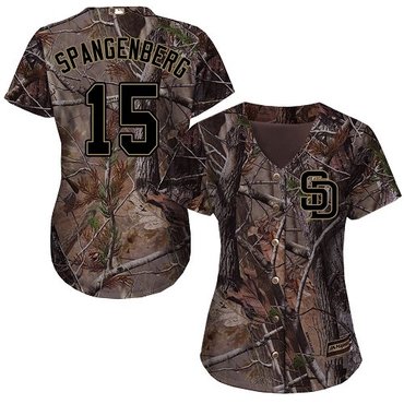 Padres #15 Cory Spangenberg Camo Realtree Collection Cool Base Women's Stitched Baseball Jersey