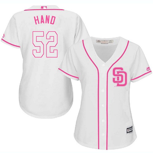 Padres #52 Brad Hand White Pink Fashion Women's Stitched MLB Jersey