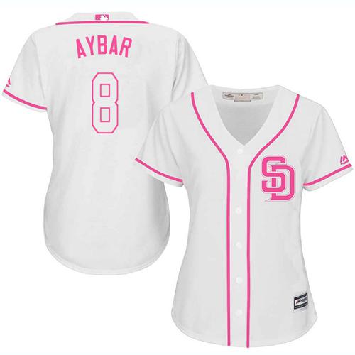 Padres #8 Erick Aybar White Pink Fashion Women's Stitched MLB Jersey