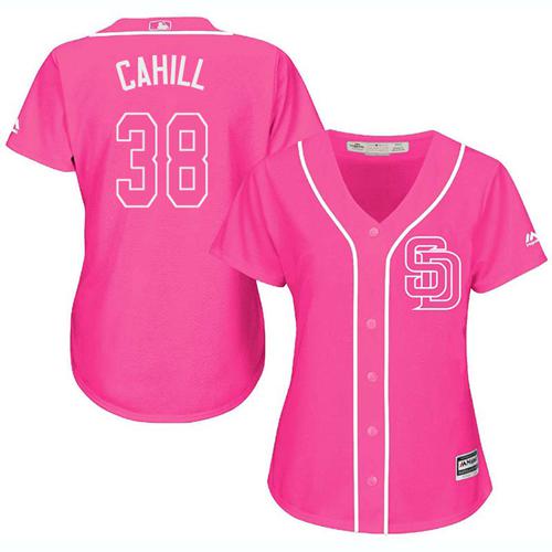 Padres #38 Trevor Cahill Pink Fashion Women's Stitched MLB Jersey