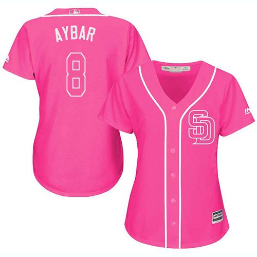 Padres #8 Erick Aybar Pink Fashion Women's Stitched MLB Jersey