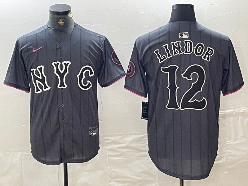 Men's New York Mets #12 Francisco Lindor Graphite 2024 City Connect Limited Stitched Baseball Jersey(Run Small)