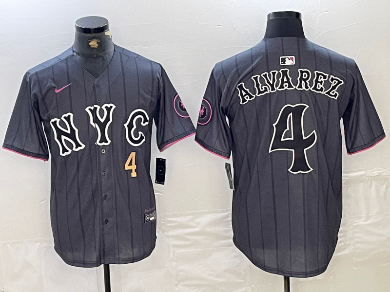 Men's New York Mets #4 Francisco Alvarez Graphite 2024 City Connect Limited Stitched Baseball Jersey 5