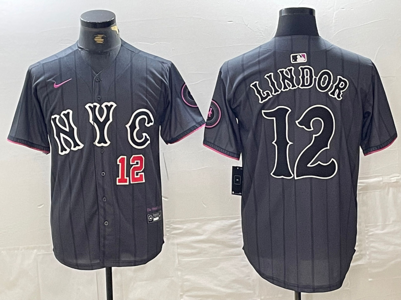 Men's New York Mets #12 Francisco Lindor Graphite 2024 City Connect Limited Stitched Baseball Jersey 7
