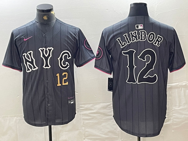 Men's New York Mets #12 Francisco Lindor Graphite 2024 City Connect Limited Stitched Baseball Jersey 6