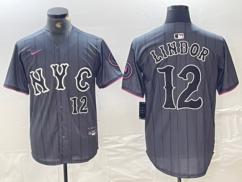 Men's New York Mets #12 Francisco Lindor Graphite 2024 City Connect Limited Stitched Baseball Jersey 2
