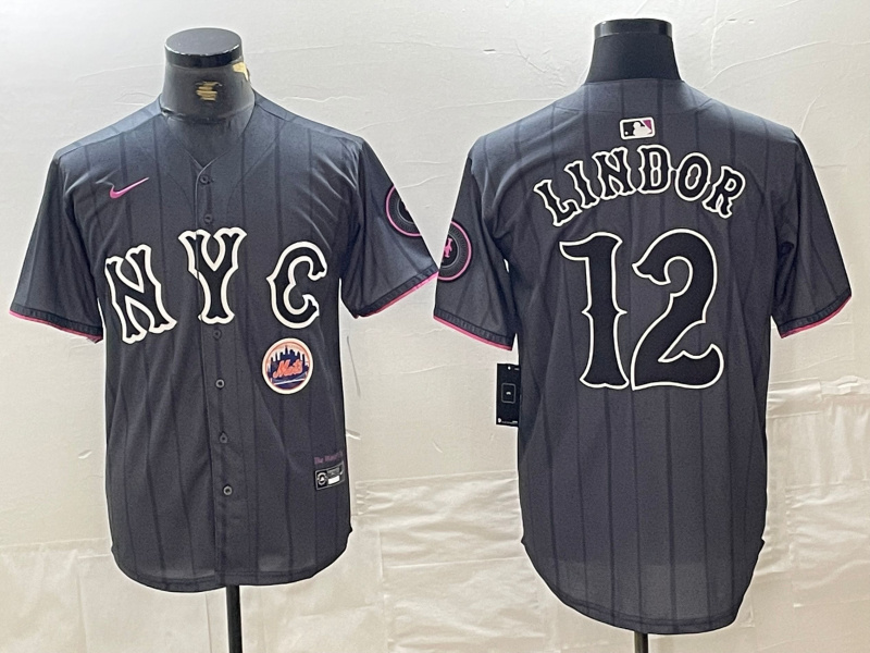 Men's New York Mets #12 Francisco Lindor Graphite 2024 City Connect Limited Stitched Baseball Jersey 1